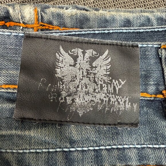 Royal Army Mens Size 38/34 Blue Distressed Jeans Embroidered Back Pockets - Picture 5 of 9